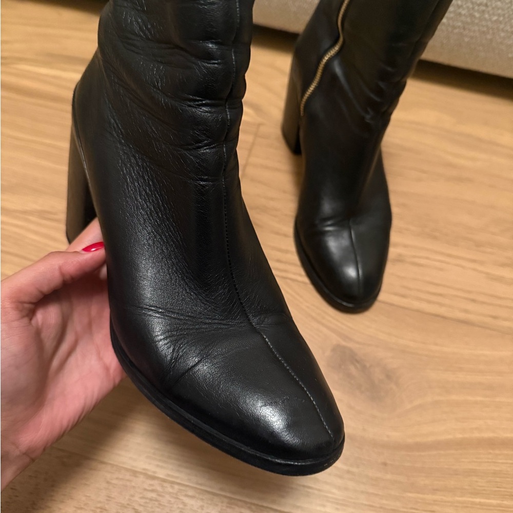 Dear Frances Black Leather Spirit Ankle Booties Block Heel 40 - Picture 3 of 8